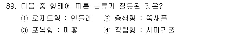 식물보호기사 2019년 89번 - 문제에서 제시한 분류 중 "직립형: 시나무풀"은 잘못된 분류입니다. 시나... 에 관한 핵심 기출문제