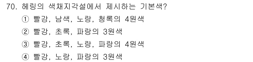 컬러리스트기사 2019년 70번 - 해설: 해링의 색채자각설에 따르면 색은 기본색(primary colors... 에 관한 핵심 기출문제