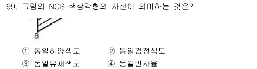 컬러리스트기사 2019년 99번 - . 동일황색도

해설: NCS 색상 시스템에서 사선의 위치는 색상의 밝기... 에 관한 핵심 기출문제