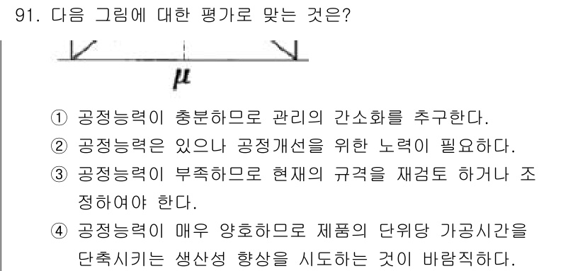 품질경영기사 2019년 91번 - 정답은 ②입니다. 품질경영에서 공정능력은 제품이 규격에 부합하는 정도를 ... 에 관한 핵심 기출문제