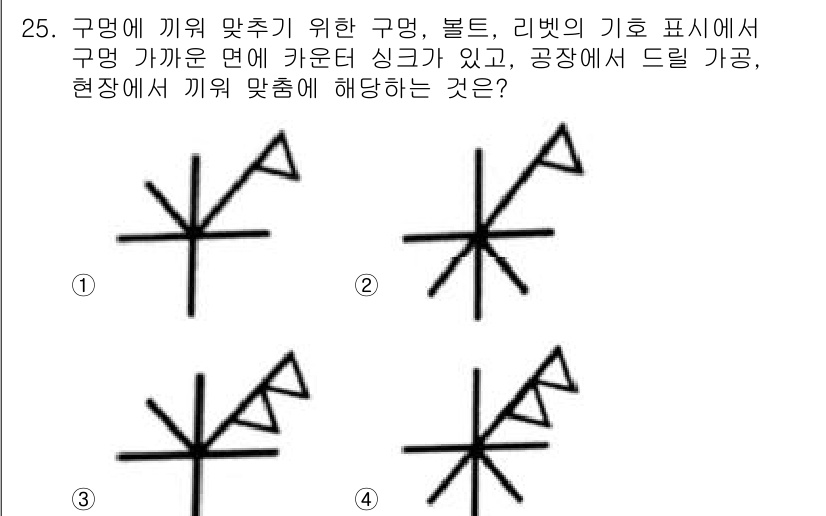 생산자동화산업기사 2019년 25번 - 구명 가깝게 카운터 싱크가 있는 경우에는 드릴 가공과 연결이 필요하며, ... 에 관한 핵심 기출문제