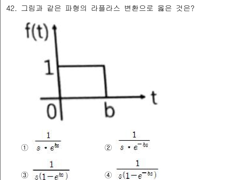 생산자동화산업기사 2019년 42번 - 주어진 그래프는 단위 계단 함수 형태로, 라플라스 변환을 적용하면 해당 ... 에 관한 핵심 기출문제