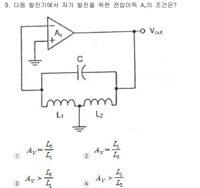 정보통신산업기사 2019년 9번 - 이 회로는 전압 이득 \(A_v\)를 구하는 문제로, 두 개의 서로 다른... 에 관한 핵심 기출문제