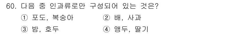 종자산업기사 2019년 60번 - 정답은 2번, 배와 시과입니다. 배는 시과로, 여러 씨가 있는 과일의 한... 에 관한 핵심 기출문제