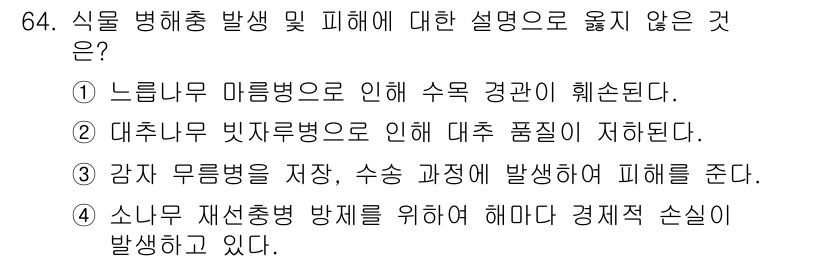종자산업기사 2019년 64번 - 대추나 빗자루병은 대추 품질에 직접적인 영향을 미치지만, 이는 식물병이 ... 에 관한 핵심 기출문제