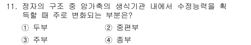 축산산업기사 2019년 11번 - 정답은 1번 '두부'입니다. 정자는 생리적 반응에서 두부가 성숙한 상태에... 에 관한 핵심 기출문제