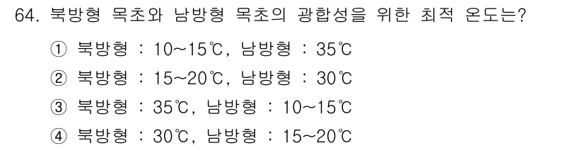 축산산업기사 2019년 64번 - 북방형 목초는 15~20°C에서 최적의 광합성을 나타내며, 남방형 목초는... 에 관한 핵심 기출문제
