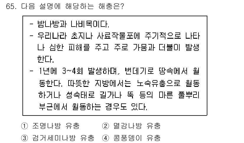 축산산업기사 2019년 65번 - 바람병과 나비무늬는 특정 환경 조건에서 발생하며, 특히 1년의 특정 기간... 에 관한 핵심 기출문제