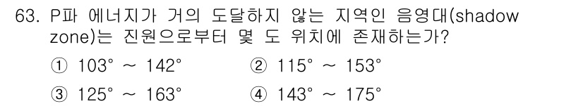해양조사산업기사 2018년 63번 - 정답: ① 103 ~ 142

핵심 해설: P파는 고체와 액체를 통과하지... 에 관한 핵심 기출문제
