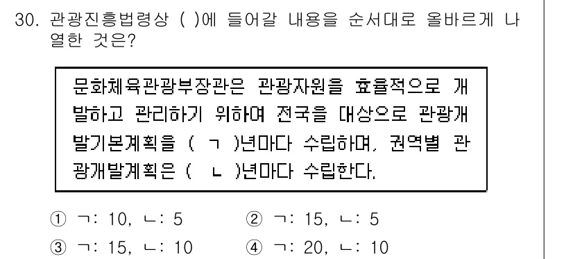 국내여행안내사_1차 2019년 30번 - 해당 자격증의 핵심 개념을 묻는 객관식 문제