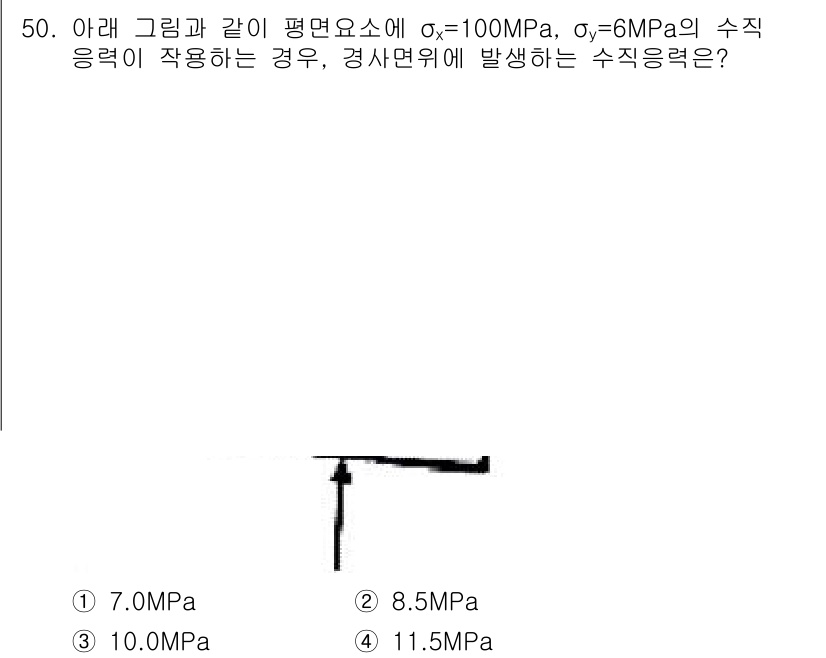 화약류관리산업기사 2018년 50번 - 주어진 수직 하중에 따라 수직응력(σ₃)을 고려하여 주응력과 수직응력을 ... 에 관한 핵심 기출문제
