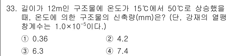전기철도기사 2016년 33번 - 구조물의 길이 변화는 열팽창 공식인 \(\Delta L = L_0 \al... 에 관한 핵심 기출문제