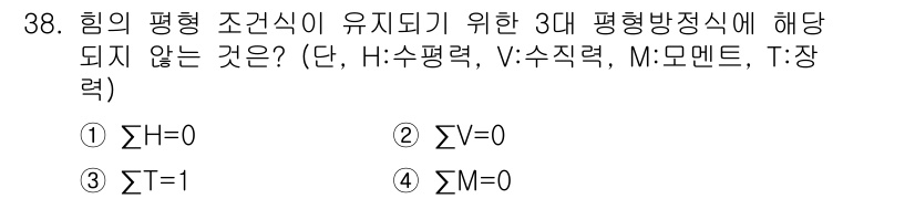 전기철도기사 2018년 38번 - 주어진 문제에서 힘의 평형 조건식은 ΣH = 0, ΣV = 0, ΣM =... 에 관한 핵심 기출문제