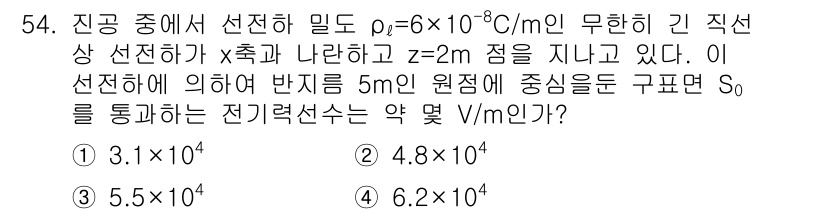 전기철도기사 2018년 54번 - 주어진 전기장 \( E \)는 선전하 밀도 \( \rho \)와 거리에 ... 에 관한 핵심 기출문제