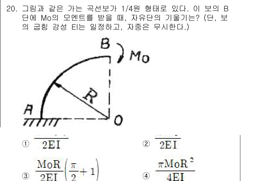 기계설계기사 2015년 20번 - 문제에서 주어진 힘의 평형 조건을 적용하여 M0를 표현하고, B단의 모멘... 에 관한 핵심 기출문제