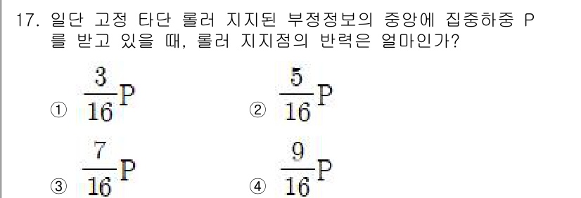 기계설계기사 2016년 17번 - 해설: 주어진 정보에서 고정된 타단 롤러의 중앙에 집중하중 P가 작용할 ... 에 관한 핵심 기출문제