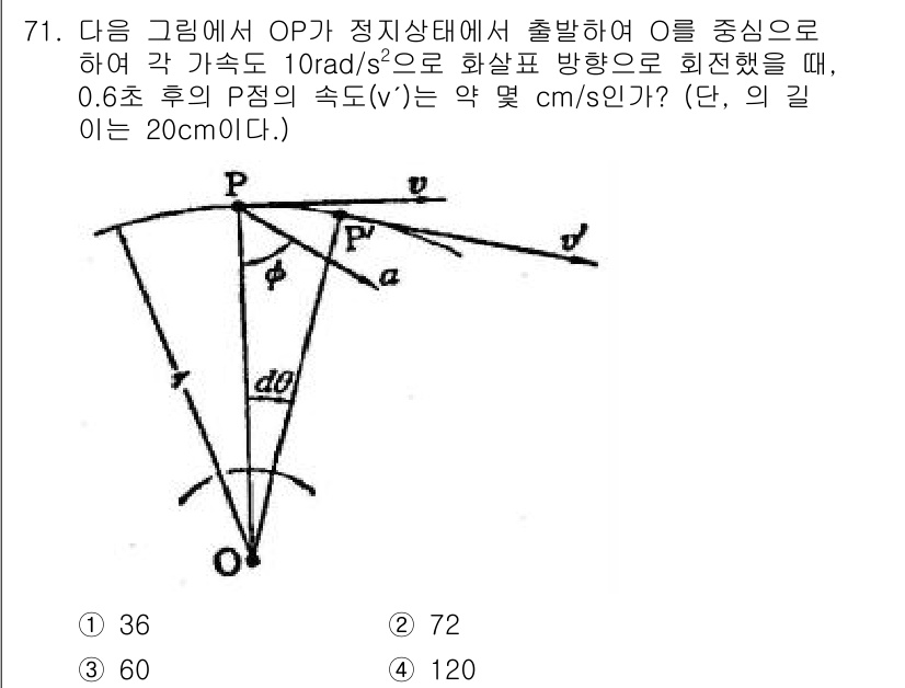 기계설계기사 2018년 71번 - 주어진 문제는 물체의 회전과 선속도 관계를 이용하여 속도를 계산하는 문제... 에 관한 핵심 기출문제