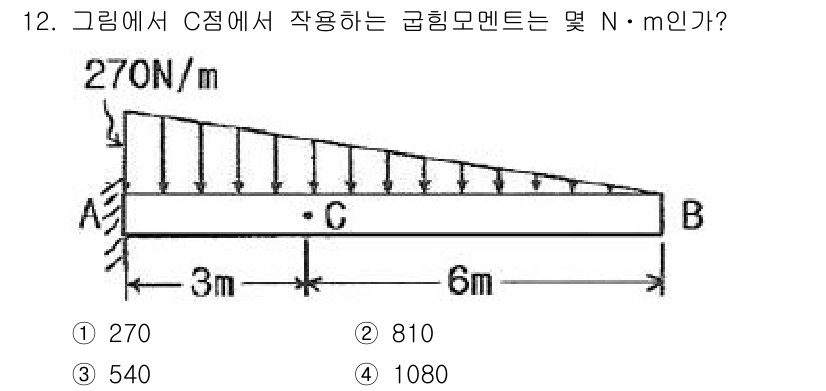 기계설계기사 2019년 12번 - C점에서의 굽힘 모멘트를 구하기 위해서는 A에서 C까지의 하중을 고려해야... 에 관한 핵심 기출문제