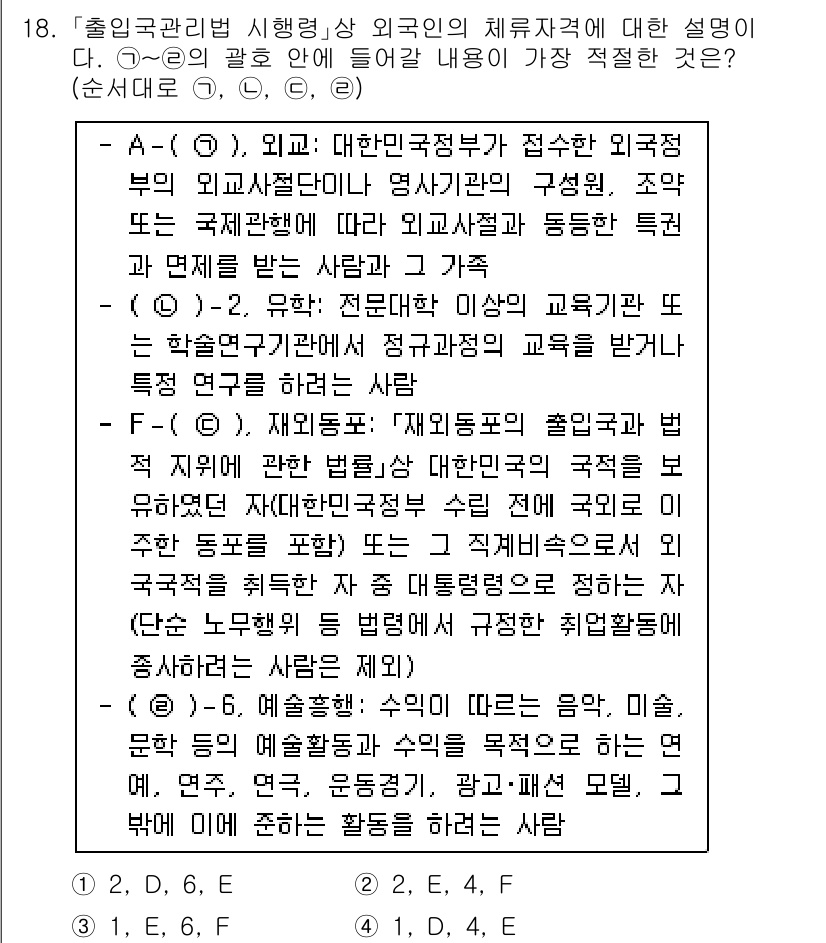 경찰공무원(순경)_경찰학개론 2019년 18번 - 해설: 8항목에서는 외국인의 체류허가에 대한 적절한 이해를 위해, 인사와... 에 관한 핵심 기출문제