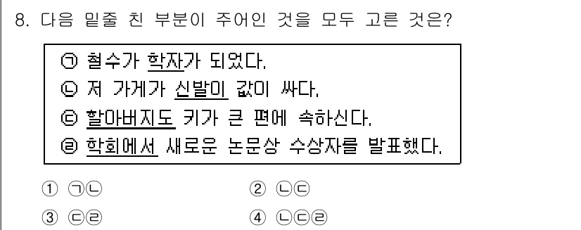 경찰공무원(순경)_국어 2019년 8번 - 정답은 ④번입니다. "학회에서 새로운 논문상 수상자를 발표했다"는 문장은... 에 관한 핵심 기출문제