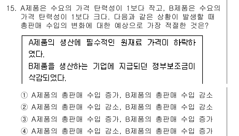 경찰공무원(순경)_사회 2017년 15번 - 정답 2번은 A 제품의 생산 시 원자재 가격 상승으로 인해 판매가가 인상... 에 관한 핵심 기출문제