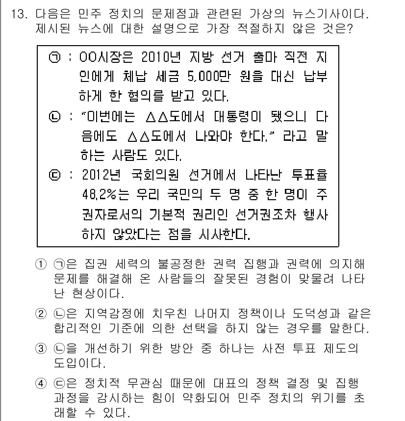 경찰공무원(순경)_사회 2018년 13번 - 해당 뉴스는 지역 선거 출마와 관련된 문제를 다루고 있으며, 특정 인물이... 에 관한 핵심 기출문제