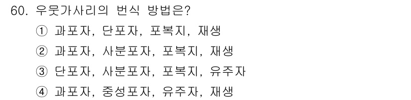 수산양식기사 2019년 60번 - 우물가사리는 주로 무슨 형태로 재배되며 그 변이에 대한 방법론에서 중요한... 에 관한 핵심 기출문제