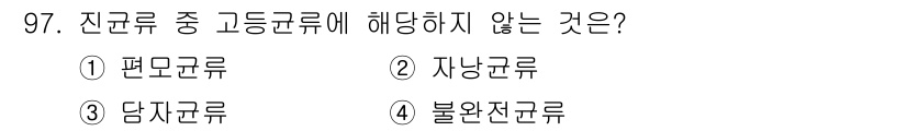 수산양식기사 2019년 97번 - 편모군류는 원생생물 중 하나로 고등균류에 속하지 않으며, 자낭균류, 담자... 에 관한 핵심 기출문제