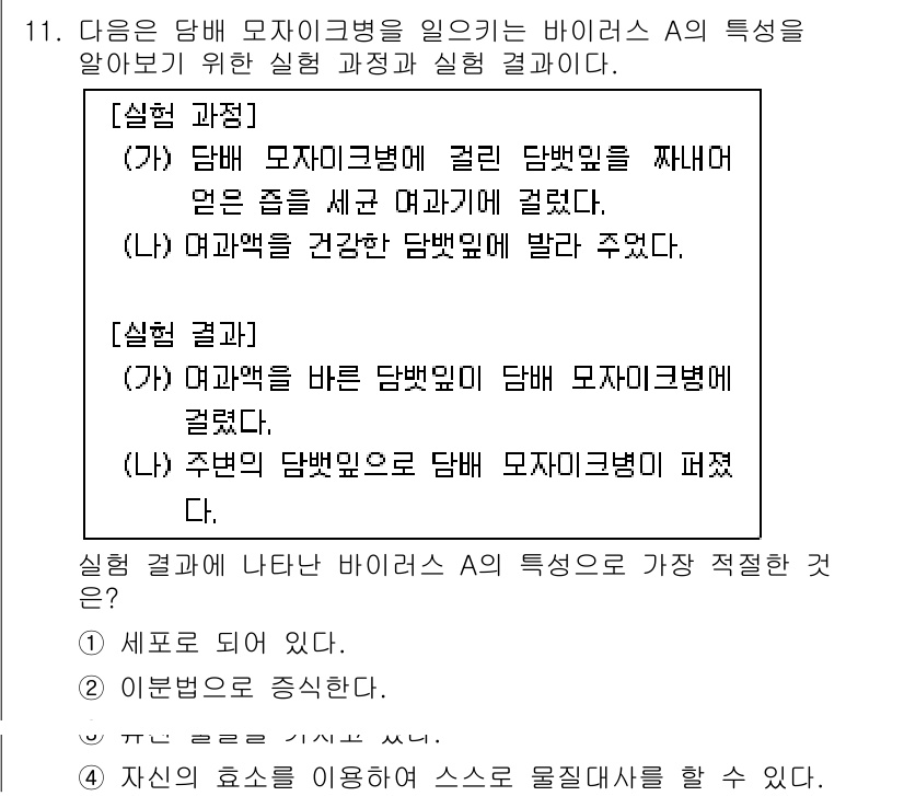 경찰공무원(순경)_과학 2015년 11번 - 번

해설: 주어진 실험 결과에 따르면 여머리를 잘라낸 후 여머리가 건강... 에 관한 핵심 기출문제