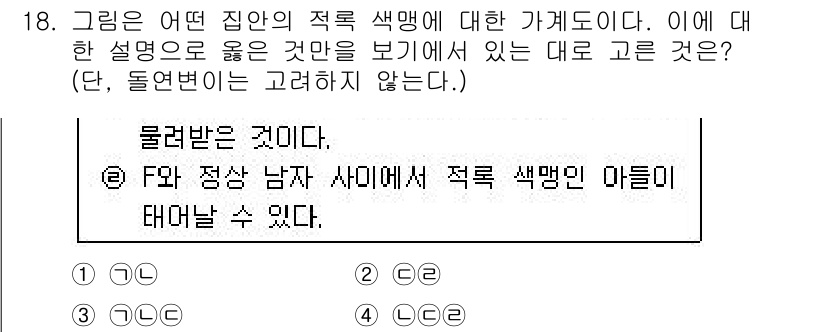 경찰공무원(순경)_과학 2017년 18번 - 정답은 2번이다. 이 설명은 두 남성 사이에서 적색 사람의 아들이 태어날... 에 관한 핵심 기출문제