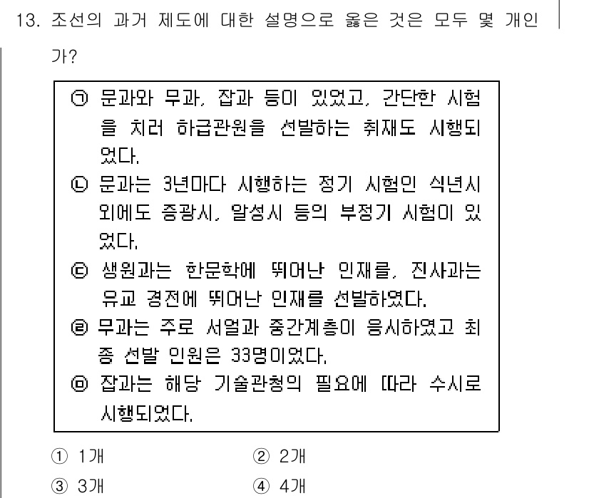 경찰공무원(순경)_한국사 2016년 13번 - 조선의 과거 제도는 문과와 무과로 나뉘어 시험을 통해 관리가 선발되었음을... 에 관한 핵심 기출문제