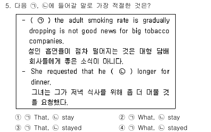 경찰공무원(순경)_영어 2017년 5번 - 정답은 1번 "That"입니다. 이 문장에서 "that"은 주절과 종속절... 에 관한 핵심 기출문제