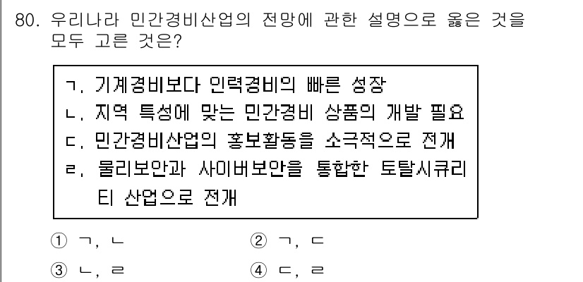 경비지도사_1차(법학개론,민간경비론) 2017년 80번 - 민간경비산업의 전명은 지역성과 실효성을 반영해야 하며, 이를 위해서는 해... 에 관한 핵심 기출문제