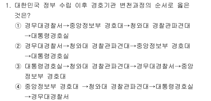 경비지도사_2차(경호학) 2018년 1번 - 경비지도사의 경호학 관련 법령은 정부 수리 이후 경호 기능을 원활하게 수... 에 관한 핵심 기출문제