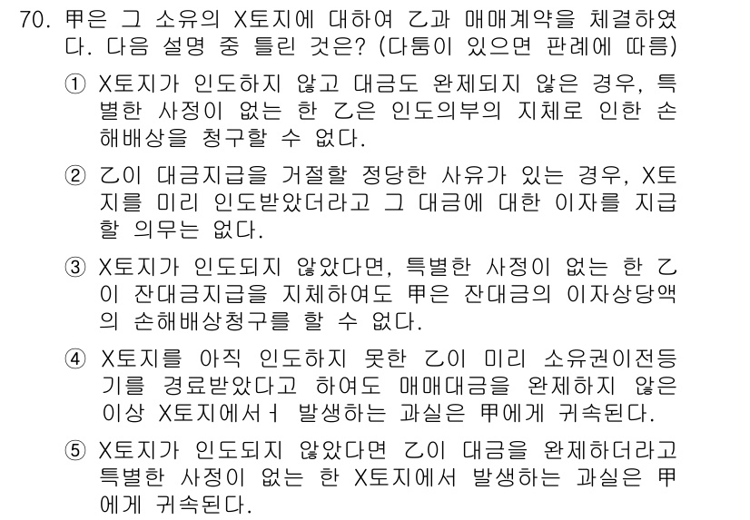 공인중개사_1차 2019년 70번 - X토지의 인도조건이 충족되지 않아 계약이 해제될 경우, Z는 자신의 권리... 에 관한 핵심 기출문제