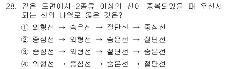 시각디자인기사 2015년 28번 - 우선선은 선의 굵기나 형태에 따라 우선 순위를 부여받습니다. 외형선이 가... 에 관한 핵심 기출문제