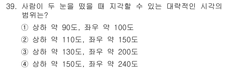 시각디자인기사 2015년 39번 - 사람의 눈이 대략적인 시각 범위를 고려할 때, 130도에서 200도 사이... 에 관한 핵심 기출문제