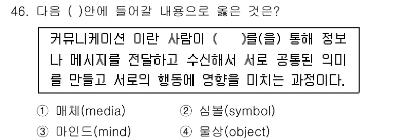 시각디자인기사 2016년 46번 - . 매체(media)  
이유: 커뮤니케이션은 정보나 메시지를 전달하는 ... 에 관한 핵심 기출문제