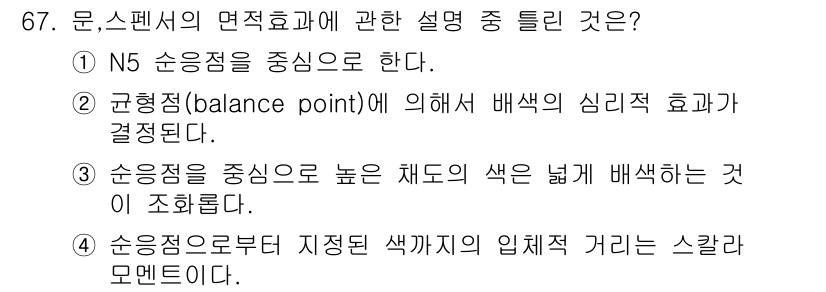 시각디자인기사 2017년 67번 - . 

스펜서의 면적효과는 색의 배치를 통해 시각적으로 느낌을 결정짓는 ... 에 관한 핵심 기출문제