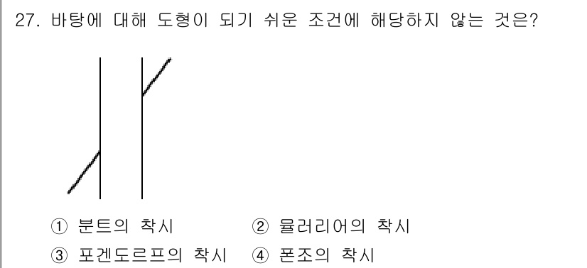 시각디자인기사 2018년 27번 - 포괄도그리프의 착시는 비타형이 아닌 선의 구부러짐에서 오는 착시 효과로,... 에 관한 핵심 기출문제