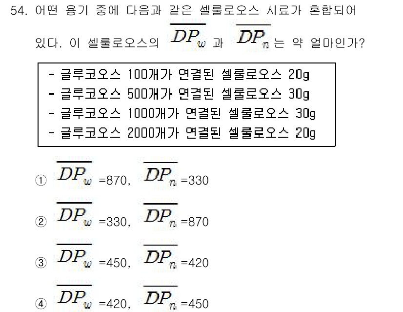 임산가공기사 2016년 54번 - 정답인 이유: 셀룰로오스 시료의 농도는 각 물질의 함량에 따라 다르므로,... 에 관한 핵심 기출문제