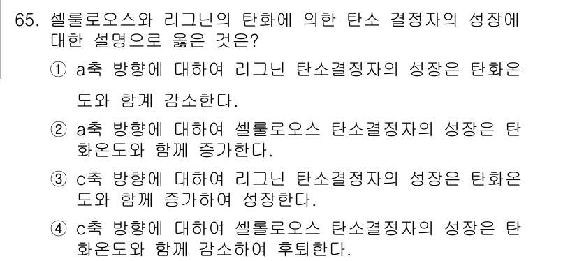 임산가공기사 2016년 65번 - . 셀룰로오스와 리그닌의 탄소결정자가 성장하는 방식은 서로 연관되어 있으... 에 관한 핵심 기출문제