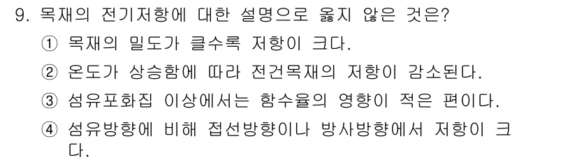 임산가공기사 2018년 9번 - 해당 자격증의 핵심 개념을 묻는 객관식 문제