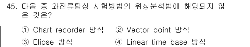 와전류비파괴검사기사 2016년 45번 - 해당 자격증의 핵심 개념을 묻는 객관식 문제