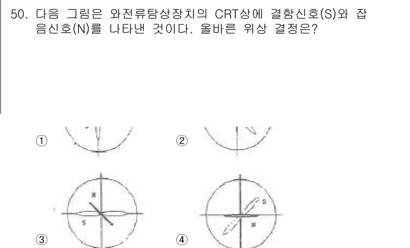 와전류비파괴검사기사(구) 2017년 50번 - 주어진 그림은 와전류 검사의 결합 신호에 대한 상을 나타냅니다. 주파수와... 에 관한 핵심 기출문제