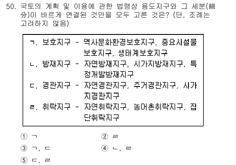 공인중개사_2차 2019년 50번 - 보존지역은 환경 보호와 문화유산 보호를 위해 설정되며, 특히 자연환경과 ... 에 관한 핵심 기출문제