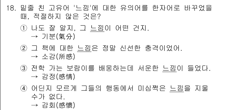 소방공무원(공개,경력)_국어(구) 2018년 18번 - 4번에서 제시된 "감정(感情)"은 주어진 문맥에서 감각적이고 개인적인 느... 에 관한 핵심 기출문제