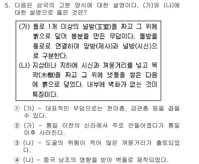 소방공무원(공개)_한국사(구) 2016년 5번 - 1. (가)는 대표적 무덤의 형식으로, 고인의 신분을 나타내며 천하의 평... 에 관한 핵심 기출문제