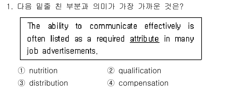 소방공무원(공개,경력)_영어(구) 2019년 1번 - 정답은 2번 'qualification'입니다. "The ability ... 에 관한 핵심 기출문제