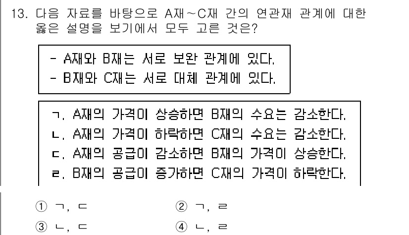 소방공무원(공개)_사회(구) 2018년 13번 - A 재의 가격이 상승하면 B 재의 수요가 증가하여 서로 보완재 관계임을 ... 에 관한 핵심 기출문제
